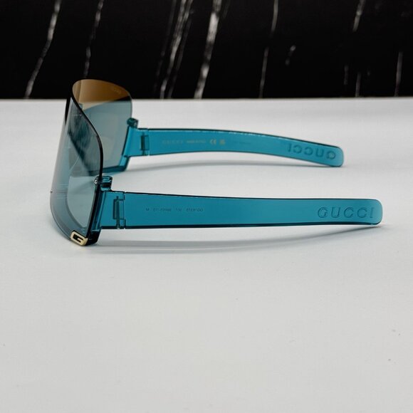 NEW GUCCI UNISEX LIGHT BLUE  GUCCI SHIELD SUNGLASSES GG1637S 001 - Picture 6 of 12